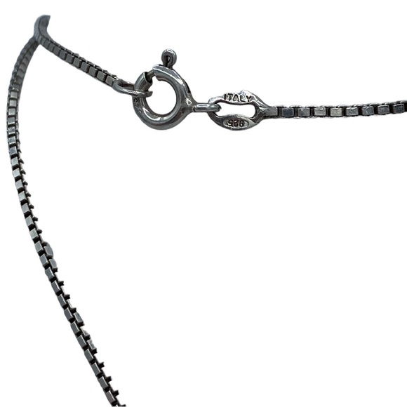 Sterling silver 925 PK signed Italy box chain pendant CZ minimalist geometric - Picture 7 of 7